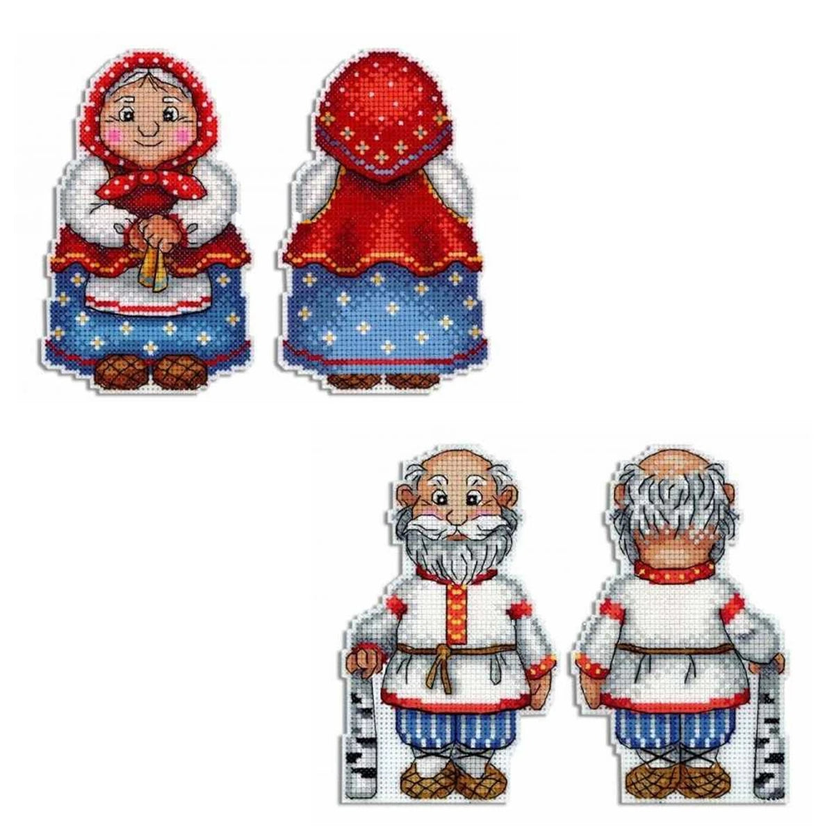 kit broderie motifs russes traditionnels fils coton carton grille taille peluche blanche plié plastique