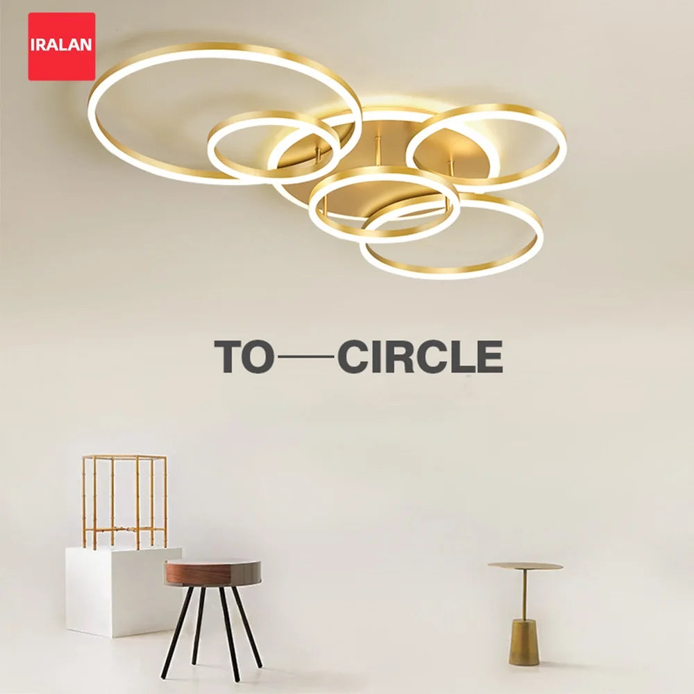 luminaire moderne or blanc anneaux concentriques éclairage led télécommande contemporain minimaliste chambre salon