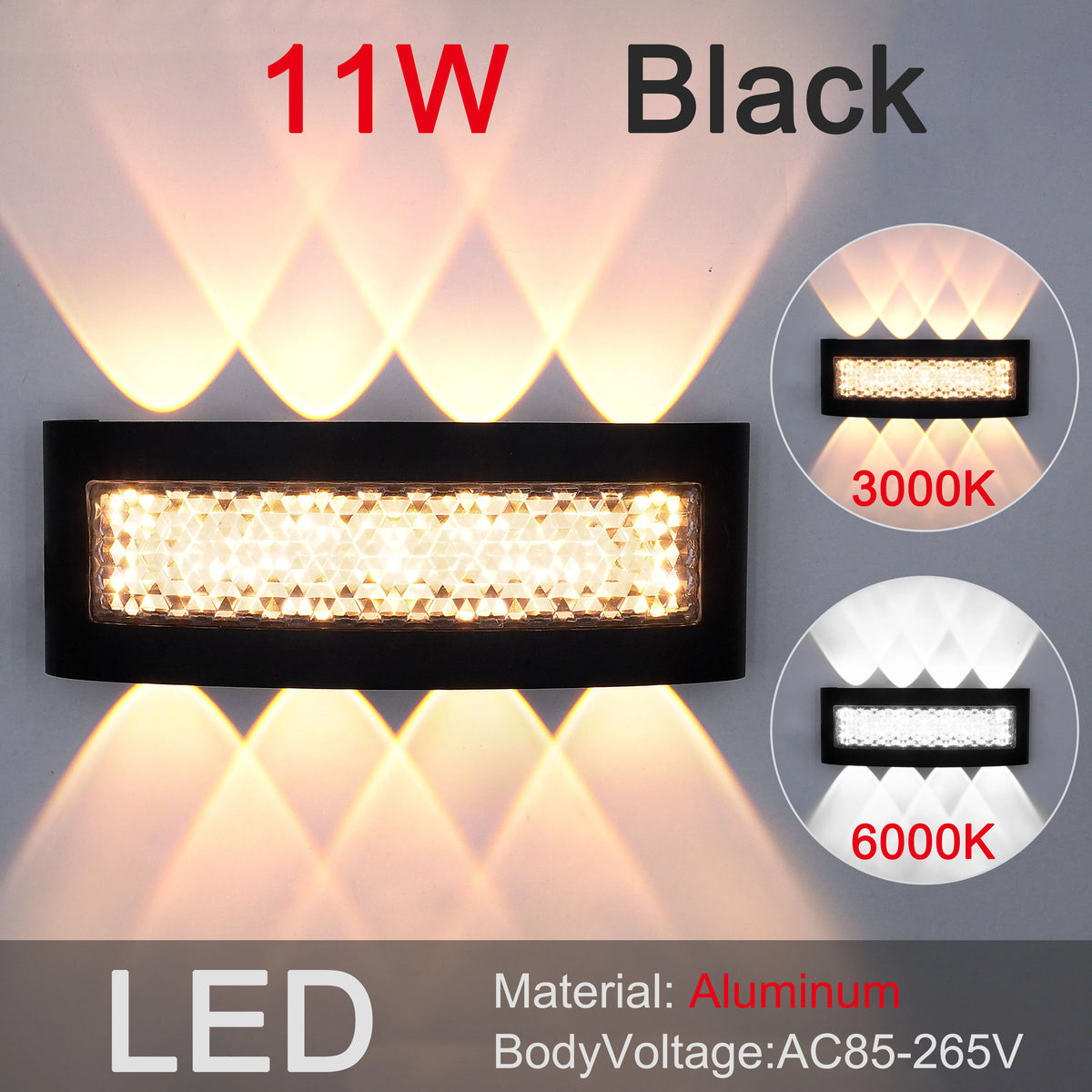 lampe murale led moderne noire ip55 résistante alimentation 110v 220v 7w 9w 11w