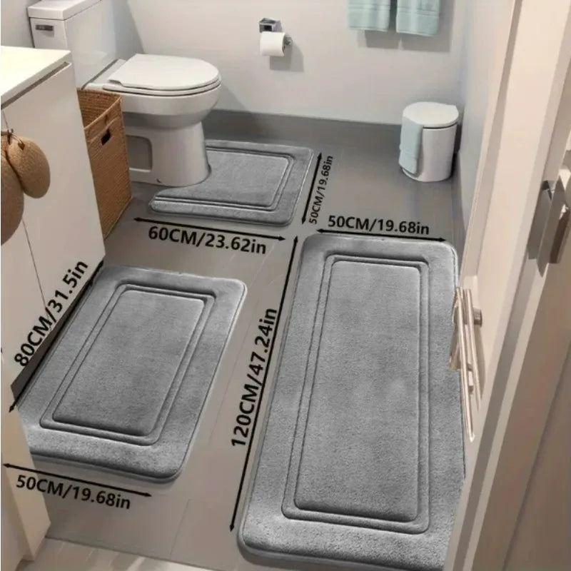 tapis bain antidérapants polyester trois pièces géométriques moderne gris beige rose bleu