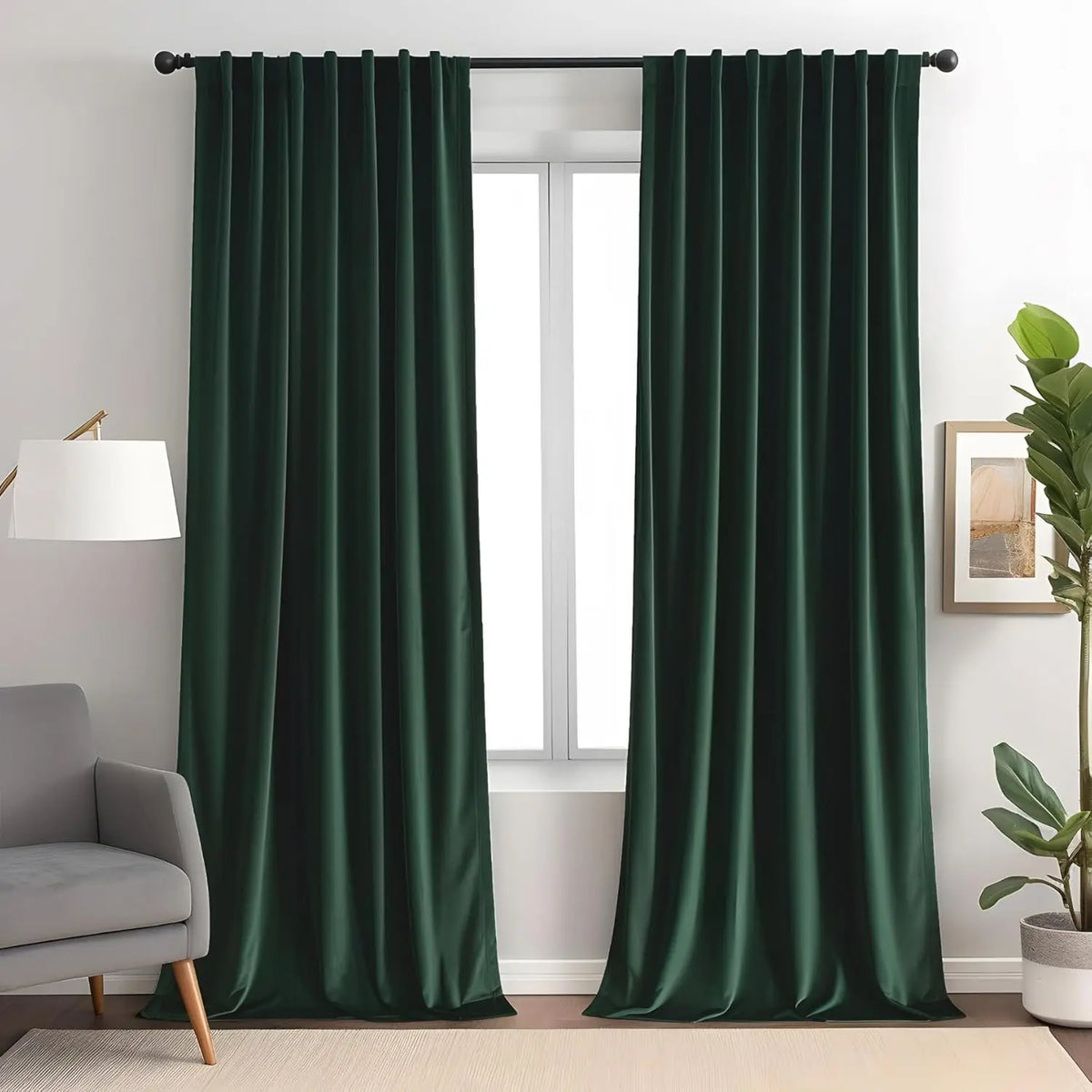 rideau velours vert foncé opaque moderne panneau polyester salon chambre coucher