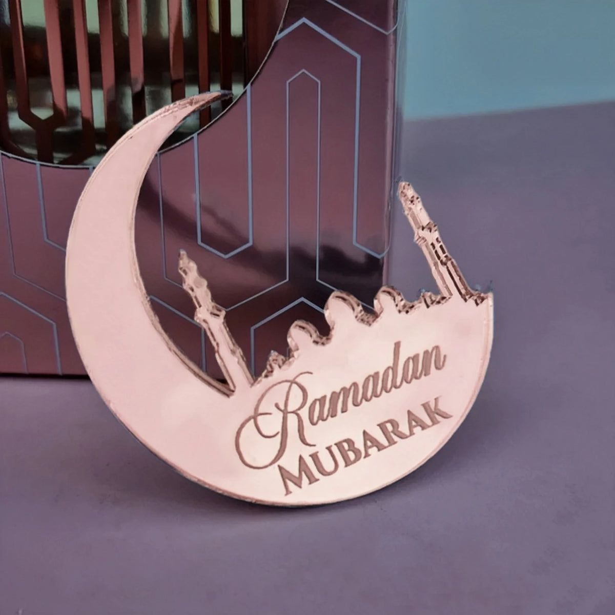 décoration fête médaille or lune minarets ramadan eid mubarak festif élégant acrylique