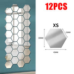 miroir hexagonal acrylique adhésif mural décoratif mosaïque brillant argenté doré gris clair moderne