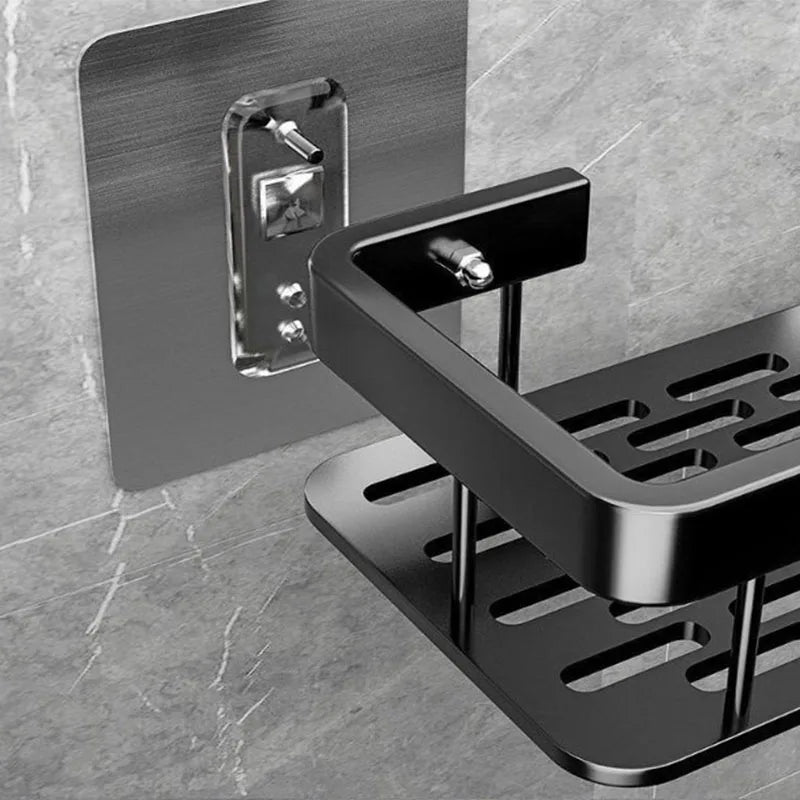 étagères salle bain noires modernes fixées mur alliage d'aluminium visibles