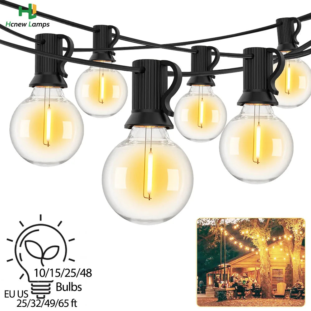 guirlande lumineuse transparente globes dorés moderne 25ft 110v 10 ampoules g40 clips