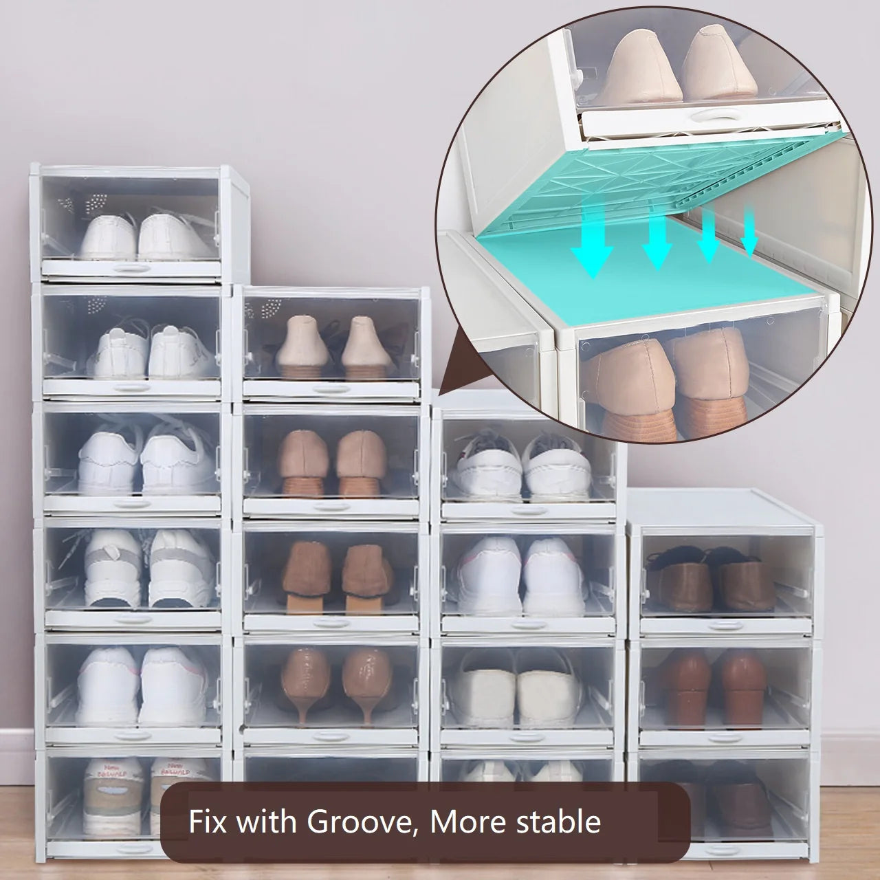 Organisateur de chaussures en plastique transparent pour placard