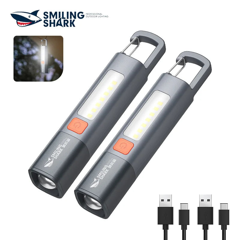 torche led rechargeable zoomable camping gris bleu coB auxiliaire deux lampes usb inclusées
