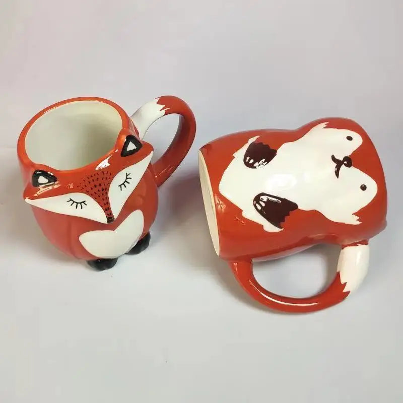 tasse céramique porcelaine renard dessin animé orange blanc noir poignée respectueux environnement