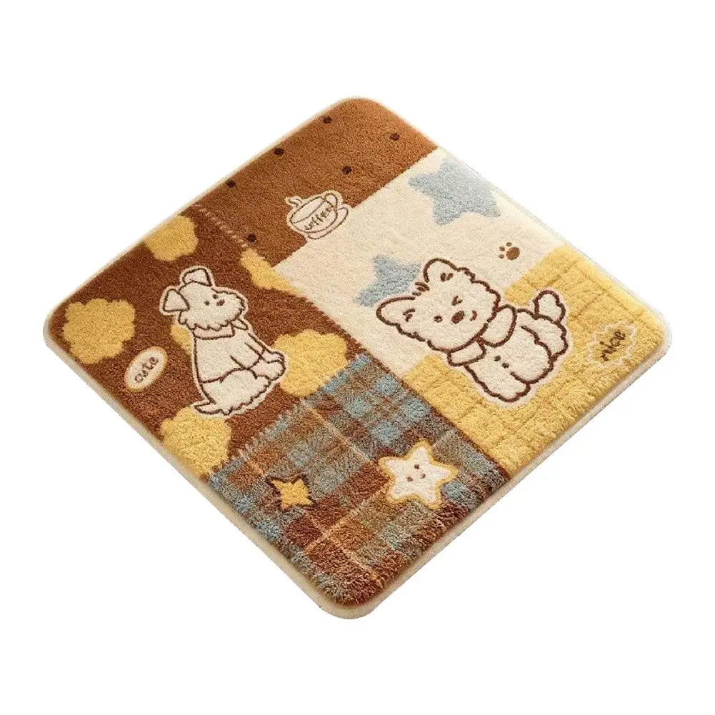 coussin carré doux cartoon chats chiens beige antidérapant fibre polyester lavable