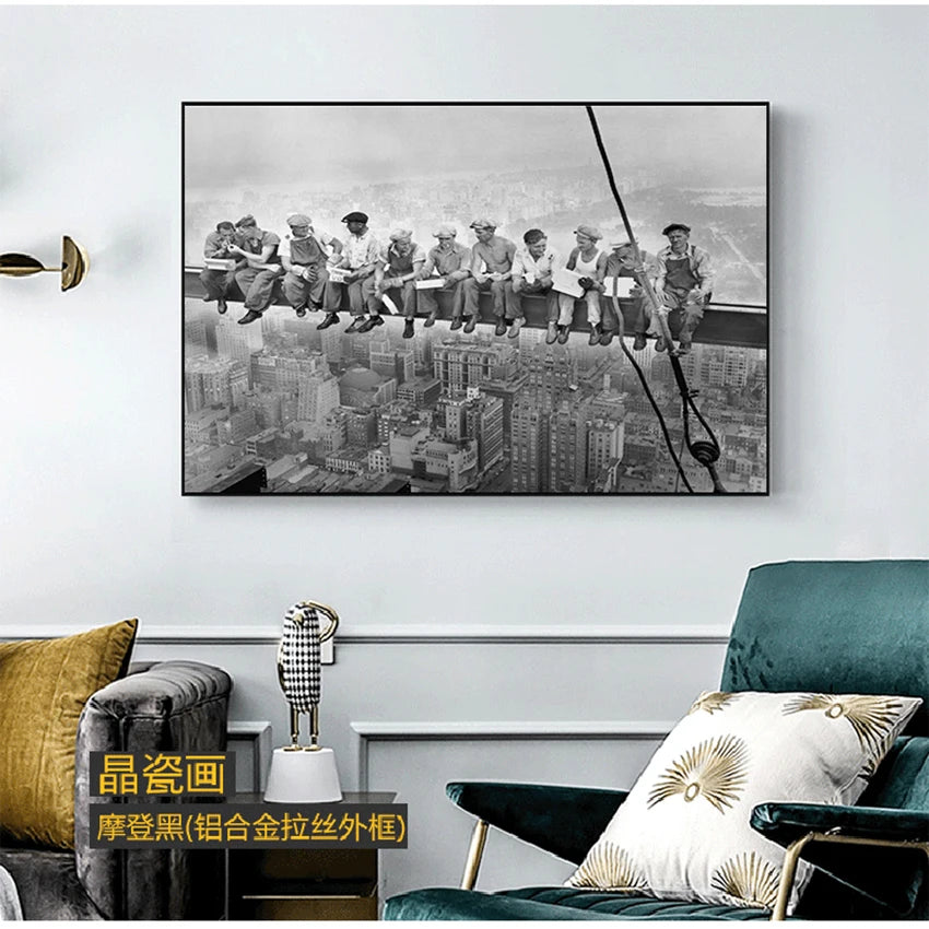 toile d'art moderne nouvelle yorkaise travailleurs corde ville noire blanche contemporaine