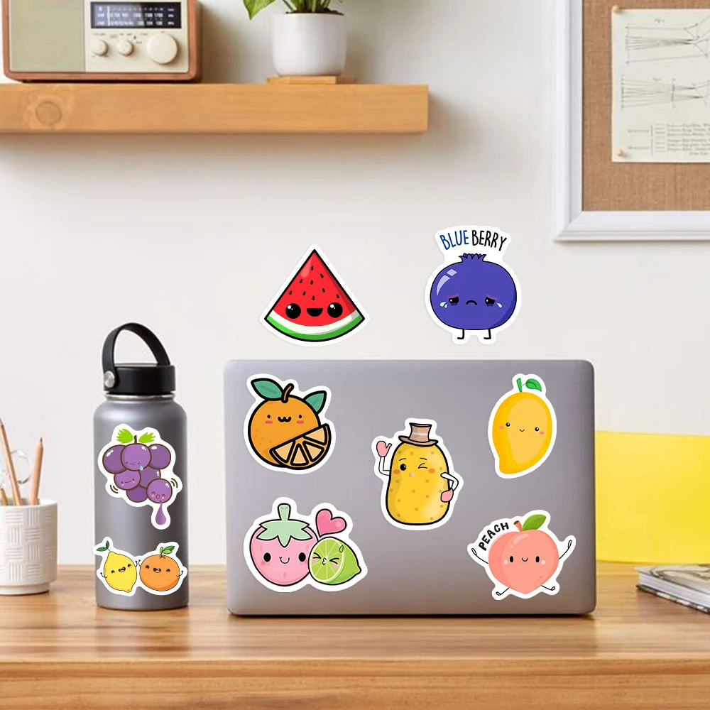 sticker adhésif fruit dessin animé multi couleur waterproof vinyl 6cm adultes adolescents scrapbooking portable