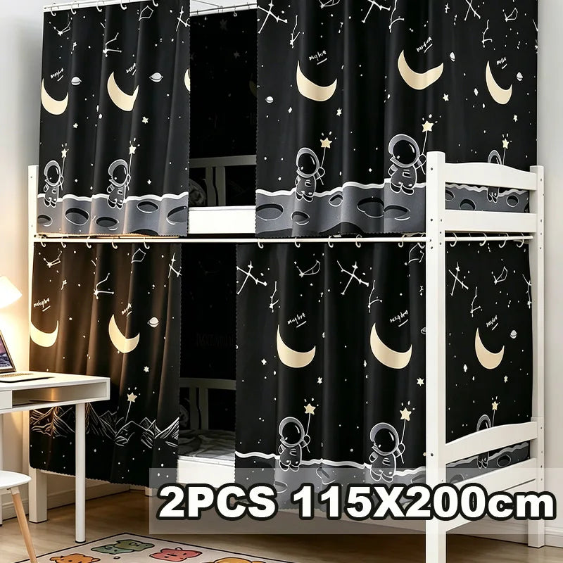 rideaux blackout enfant spatial motifs astronautes lune étoiles noir crème jaune