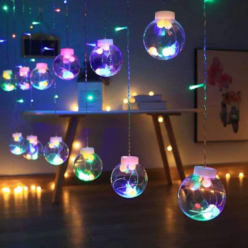 guirlande lumineuse solaire transparente boules dorées clips modernes décoration extérieure noël jardin festive