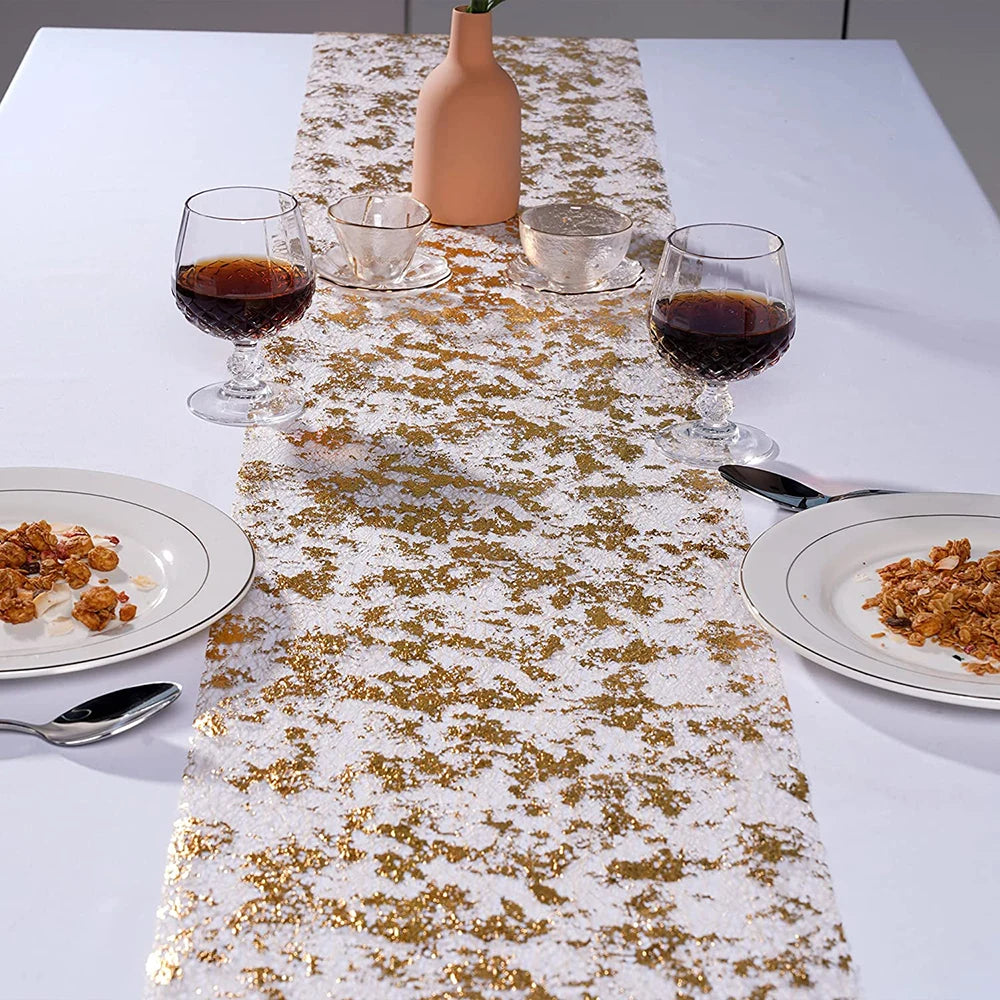chemin table décoratif élégant or rose gold blanc festif texturé maison