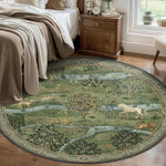 tapis rond floral vintage vert beige noir décoration intérieure classique 80x80cm pp polypropylène polyester
