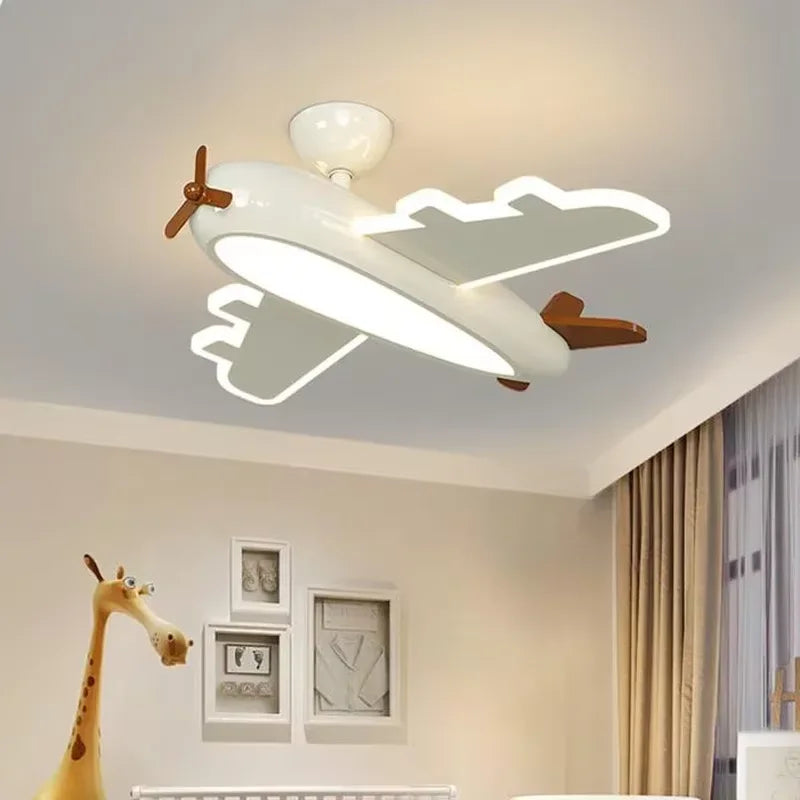 lampe suspendue avion forme moderne enfant blanche brun chaînes led salon chambre