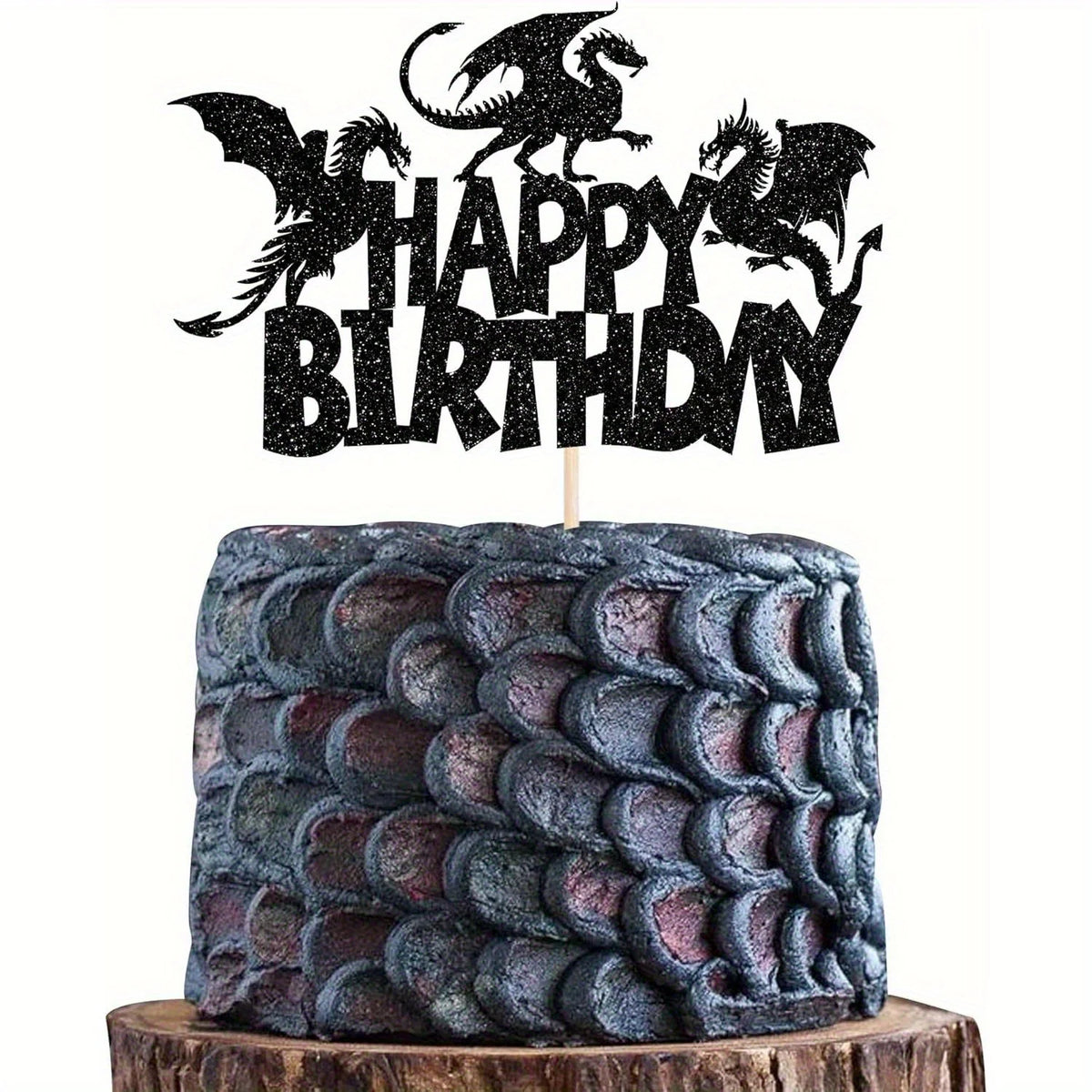 décoration gâteau happy birthday dragon noir bambou festif enfant halloween pique bois moderne festive