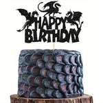 décoration gâteau happy birthday dragon noir bambou festif enfant halloween pique bois moderne festive