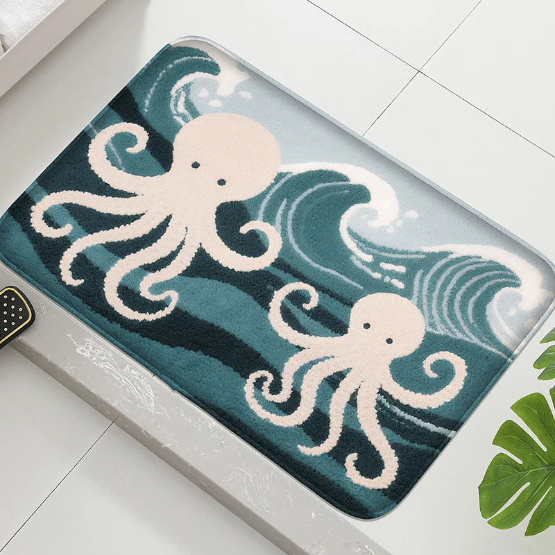 tapis bain absorbant anti dérapant motif étoiles mer moderne bleu orange