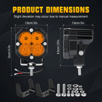 feux travail led 30w noir orange quadrillé combo spot flood vtt suv moto
