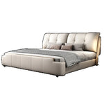 lit moderne tête lit capitonnée blanc crème oreillers couverture carreaux