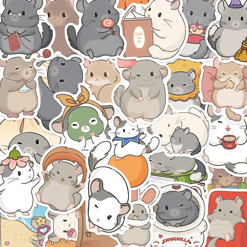 stickers dessin animé hamsters adhésifs blanc gris beige rose vert bleu orange jaune marron