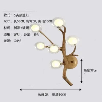 suspension lumineuse moderne branches naturelles sphères translucides marron clair blanc