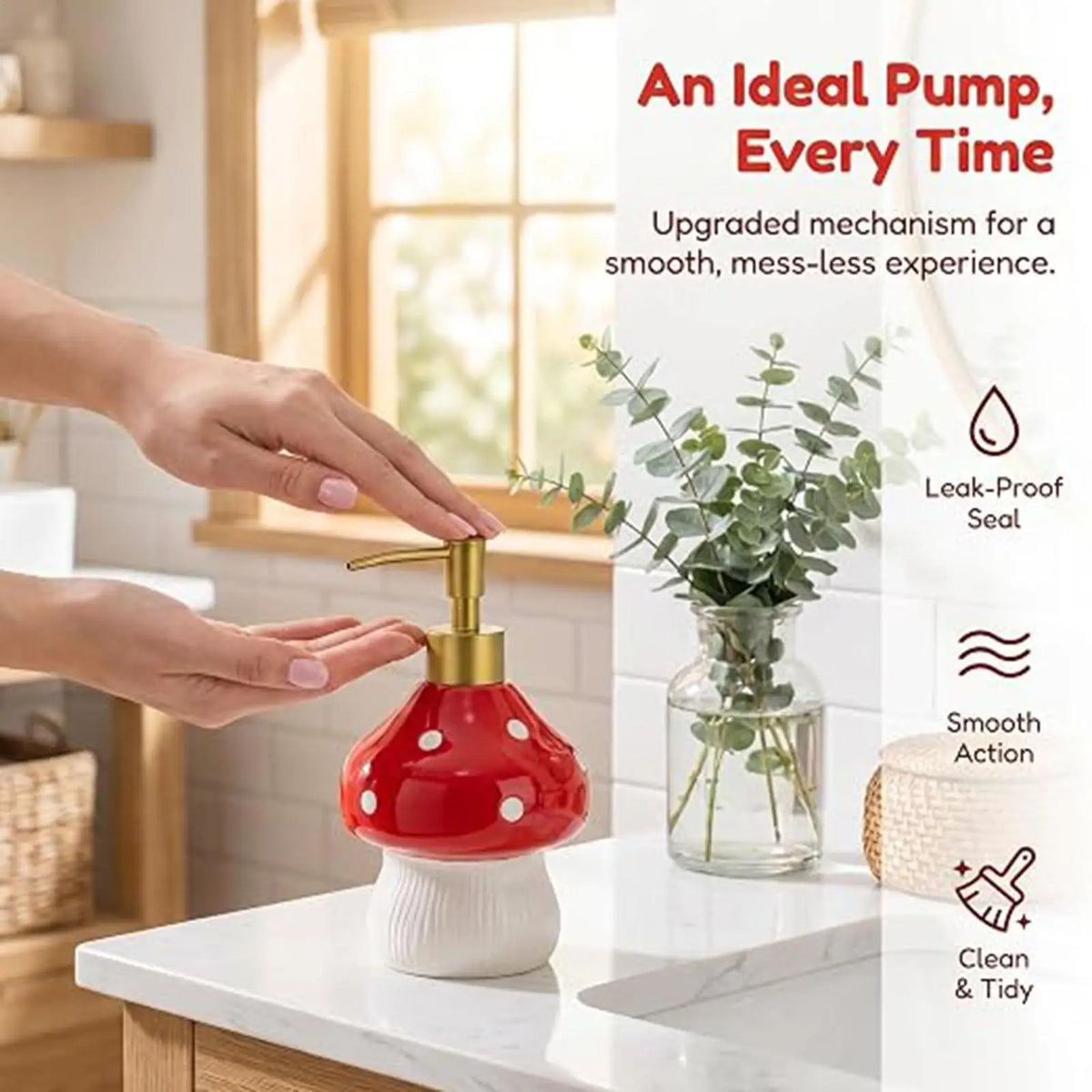 distributeur savon liquide pompe rouge blanc moderne points blancs texture striée bathroom rechargeable