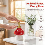 distributeur savon liquide pompe rouge blanc moderne points blancs texture striée bathroom rechargeable