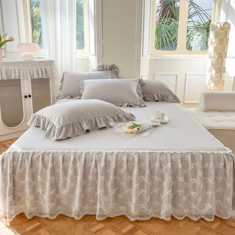 jeu lit dentelle blanche drap plat jupe lit taie oreiller romantique