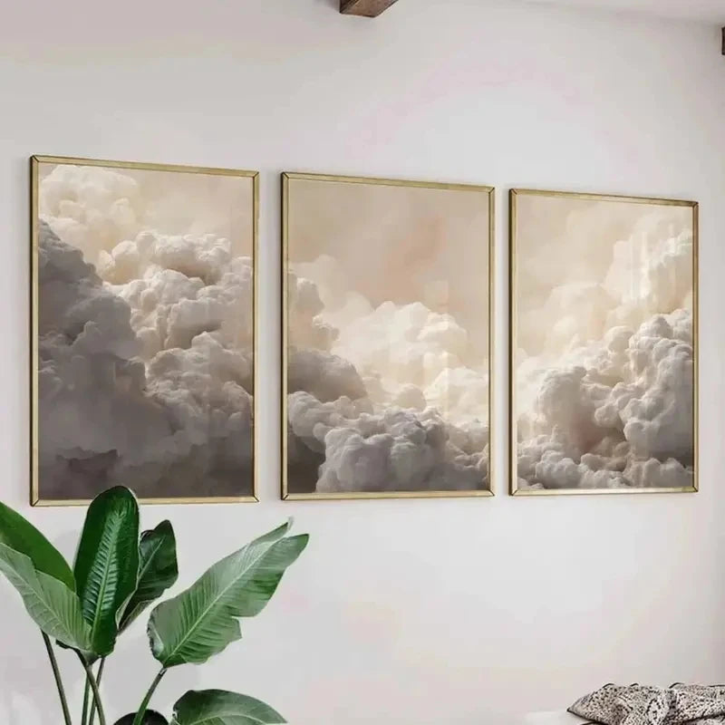 tableau nuages blanc gris moderne décoration intérieure toile abstraite sans cadre 50x40cm 60x40cm 70x30cm