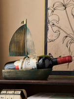 présentoir bouteille vin bateau voile vert or aspect vieilli décoratif nautique rustique bijou