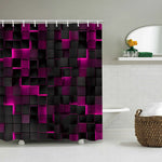 rideau douche géométrique moderne noir rouge tapis bain couvercle toilette 12 crochets