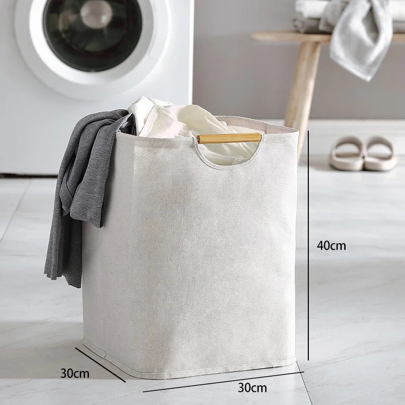 panier linge pliable réutilisable toile lin beige clair poignées bois moderne respectueux l'environnement coton
