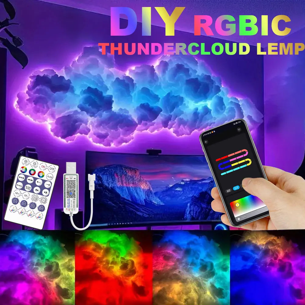 lampe led nuage multicolore moderne adhésive ruban led contrôleur chambre