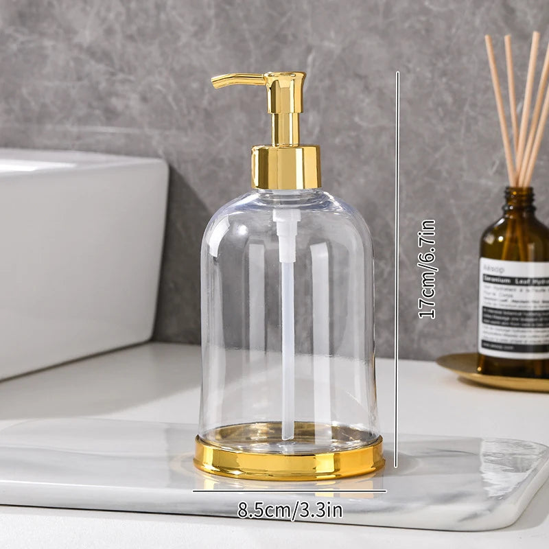 distributeur savon liquide transparent texturé moderne élégant noir bleu rose jaune pompe base dorée