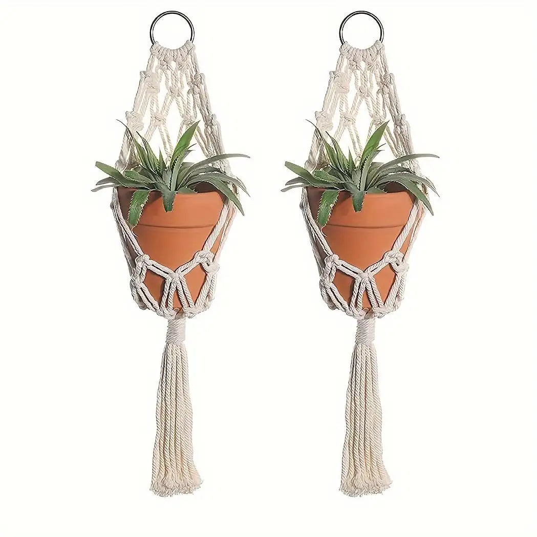 supports suspens plante macramé blanc moderne rétro anneaux métalliques pots fleursDecoration intérieure extérieure
