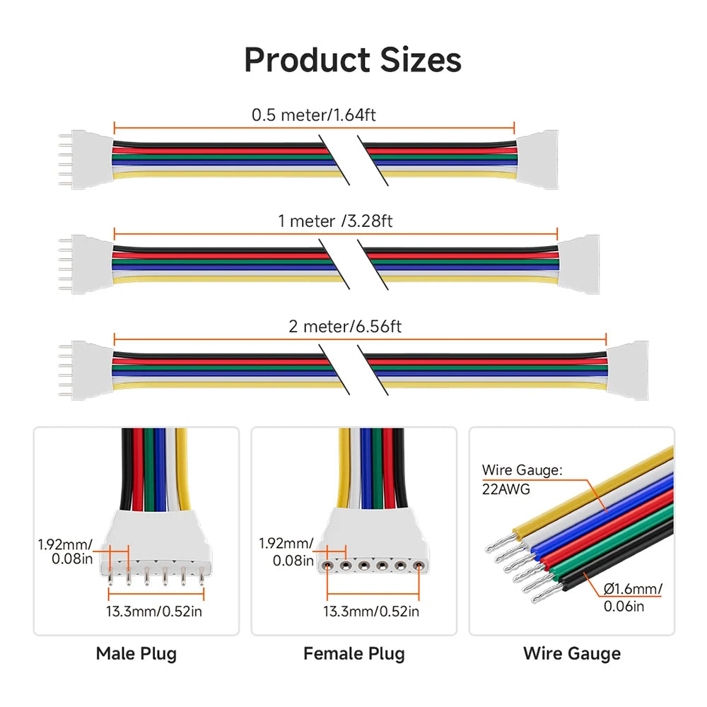 câbles led connecteurs mâle femelle 4pin 5pin 6pin 5pcs 100cm 200cm 50cm clips modernes