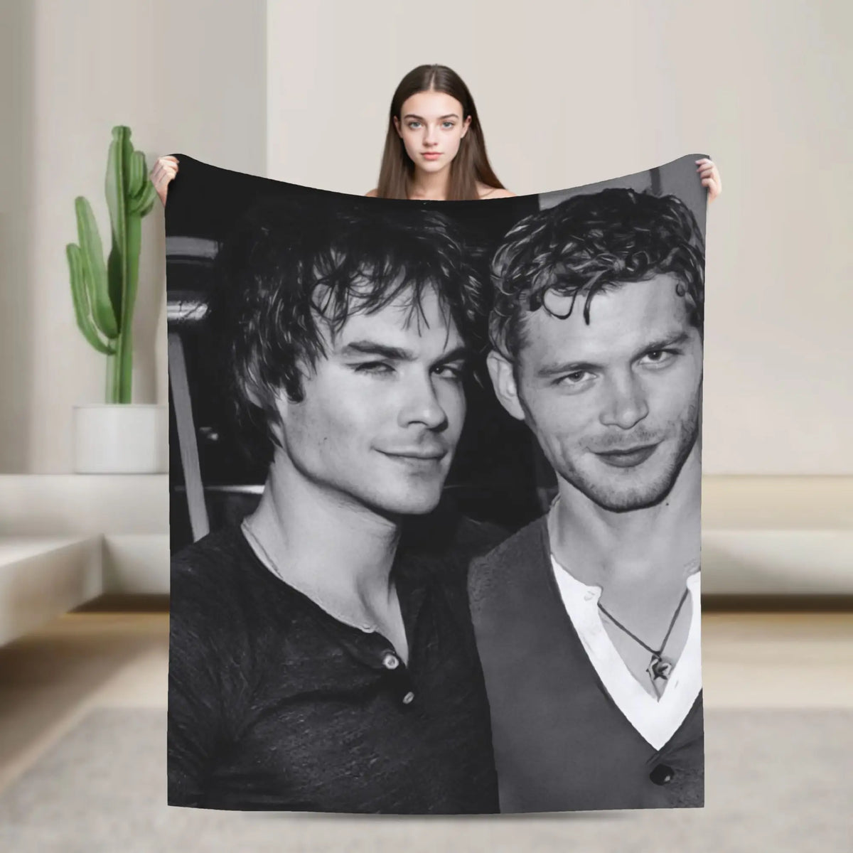 couverture polaire douce motif damon salvatore série the vampire diaries chambre salon hiver noir