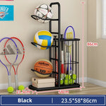 support rangement sport blanc noir doré raquettes balles tennis volleyball moderne minimaliste