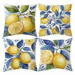 taies d'oreiller décoratives imprimées citrons feuilles bleu moderne maison lit