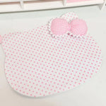 coussin forme chat blanc rose pois tissu polyestère clips decoratif enfantin table decoration