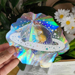 étiquettes solaires holographiques transparentes motifs planètes chats soleils modernes adhésives blanches minimalistes