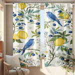 rideau floral citron baies oiseaux bleus blancs moderne polyester 60x150cm 75x166cm 105x230cm 130x210cm