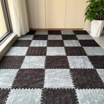 tapis modulable carreaux géométriques gris blanc doux moelleux moderne clips 30cm 30cm