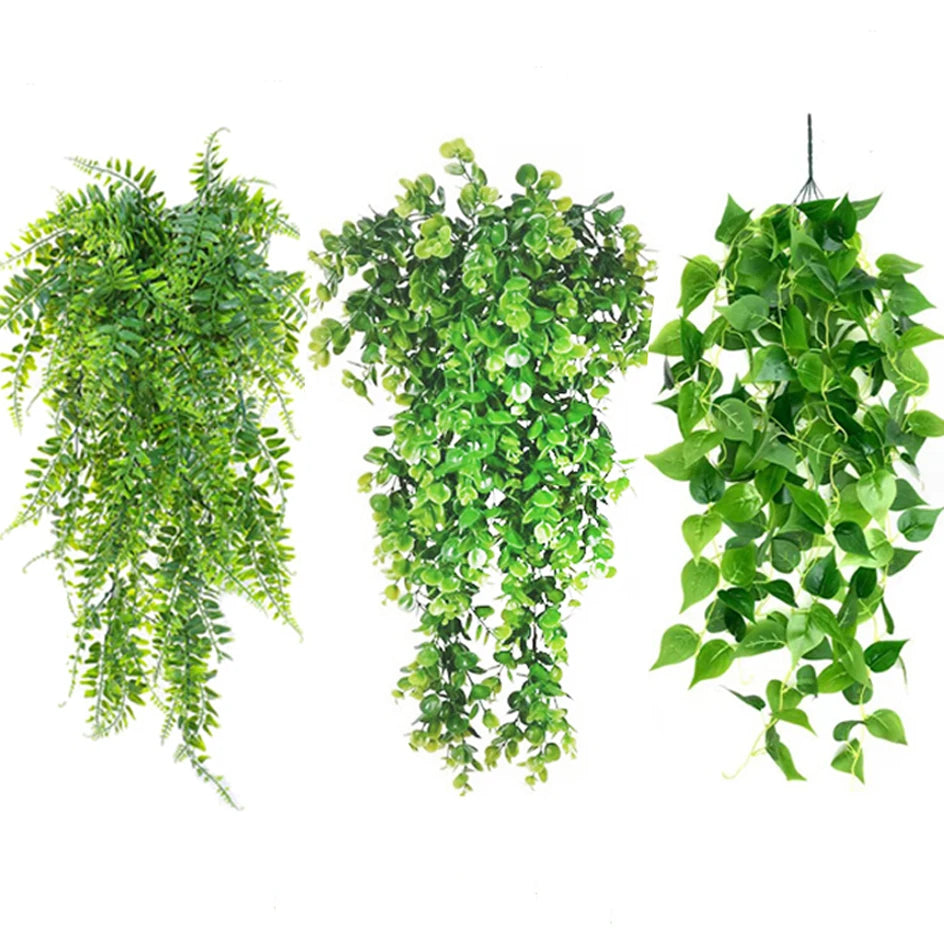 plantes artificielles suspendues feuilles vertes modernes minimalisteextérieur accrochées cordelettes support suspension