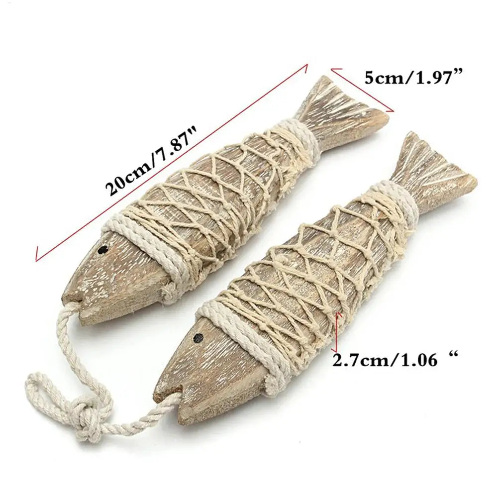 poisson décoratif bois brut marin rustique filet pêche suspension naturelle cadeau