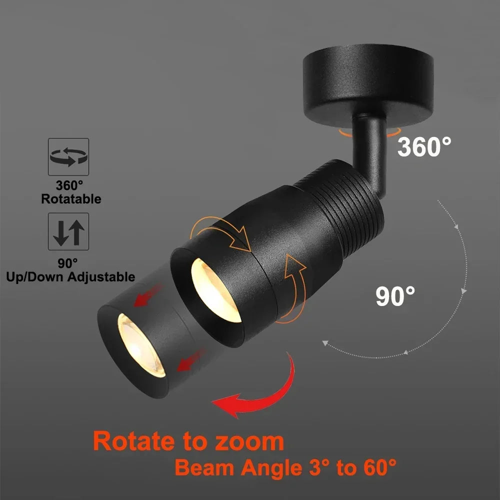 projecteur led spot aluminium moderne zoomable noir blanc réglable cuisine chambre
