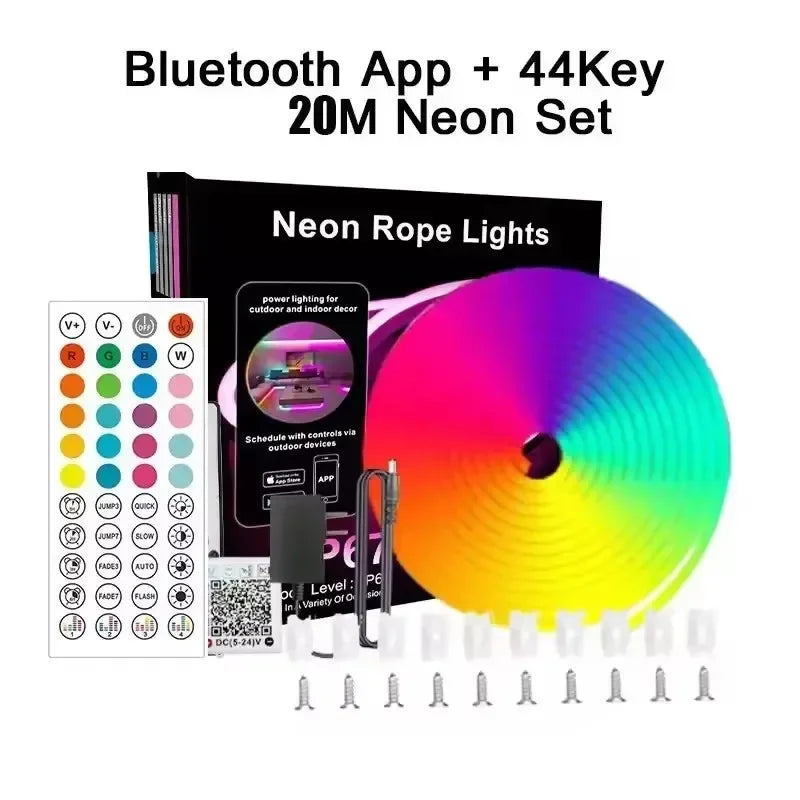 ruban led néon multicolore 24v 10m 15m 20m 30m télécommande clips moderne