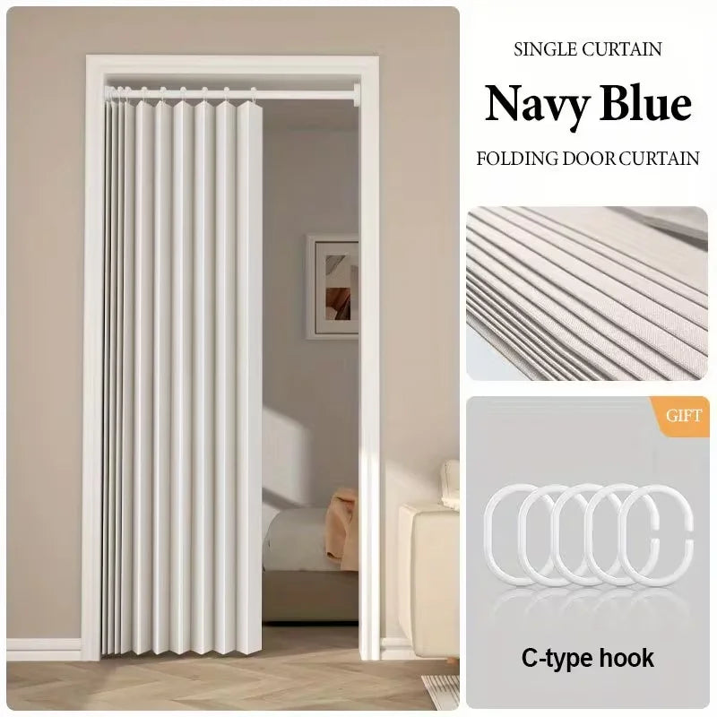 rideau plissé moderne porte intérieure beige clair tissu texturé plis verticaux opacité variable barre